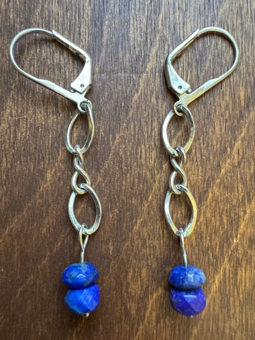GENUINE LAPIS LAZULI STONES EARRING SET STERLING SILVER CHAIN ARTISAN CUSTOM 2”